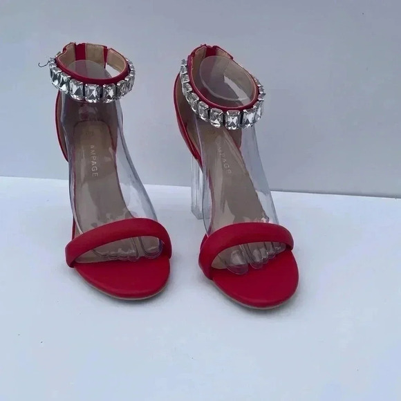 RAMPAGE RED CLEAR HEELED SANDALS SZ 10 WITH RHINESTONE ACCENT NWOT - Picture 4 of 4